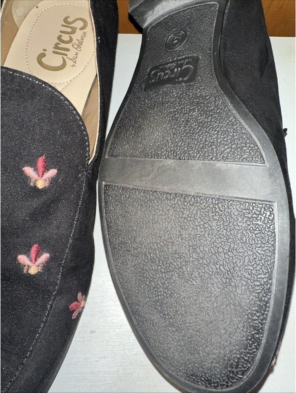 Circus By Sam Edelman Loafers women’s Black Sz 9 Suede Fleur Embroidered Shoes - Picture 5 of 8